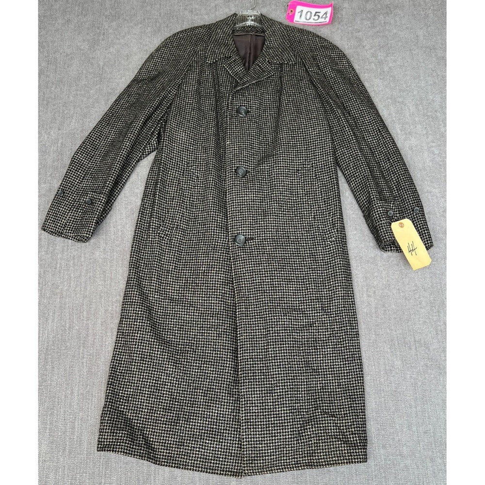 Vtg Eagle Clothes Trench Coat Mens 44 Multi Houndstooth Long Sleeve Button Front